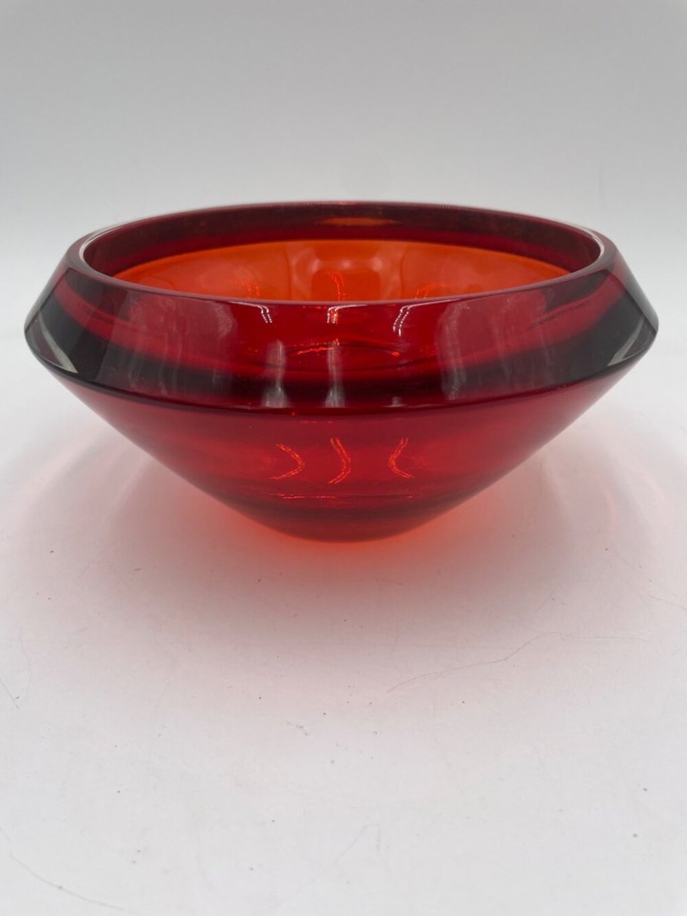 Red Glass Decorative Bowl 6"x10" Teleflora Heavy Retro Plant Vase